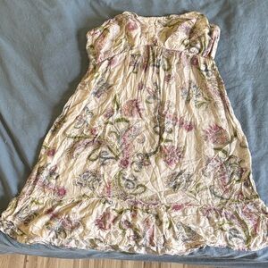 O'Neill Beige Floral Peasant Swim Cover Dress with Pink and Green Accents